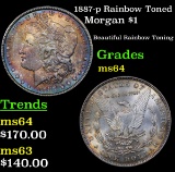 1887-p Rainbow Toned Morgan Dollar $1 Grades Choice Unc