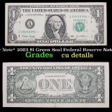 *Star Note* 2003 $1 Green Seal Federal Reserve Note (FRN) Grades CU Details