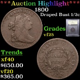 ***Auction Highlight*** 1800 Draped Bust Half Cent 1/2c Graded vf+ By USCG (fc)