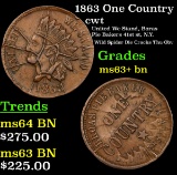 1863 One Country Civil War Token 1c Grades Select+ Unc BN