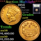 ***Auction Highlight*** 1854 Three Dollar Gold 3 Graded Choice AU By USCG (fc)
