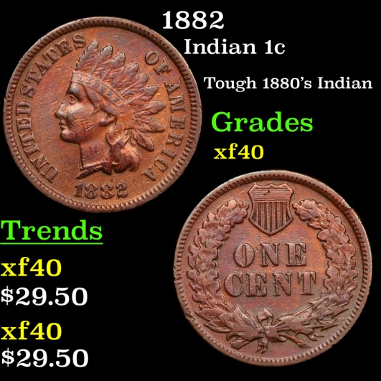 1882 Indian Cent 1c Grades xf