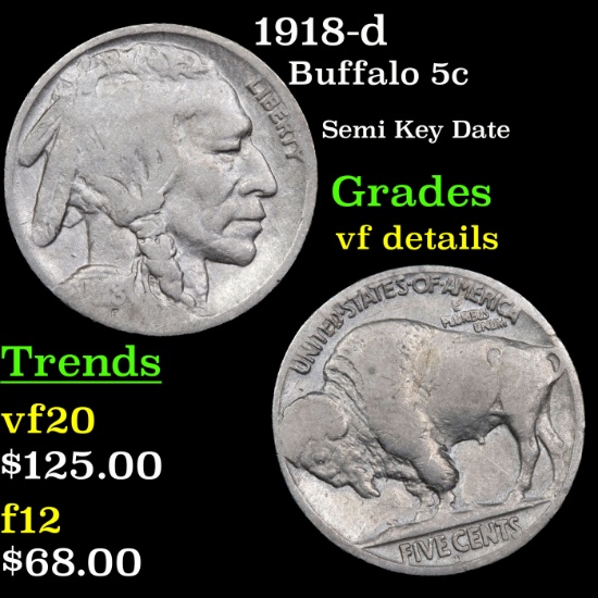 1918-d Buffalo Nickel 5c Grades vf details