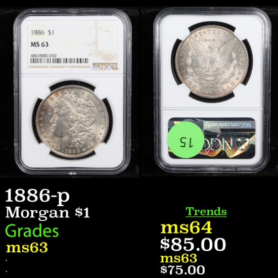 NGC 1886-p Morgan Dollar $1 Graded ms63 By NGC