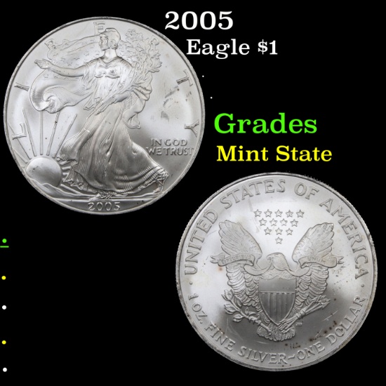 2005 Silver Eagle Dollar $1 Grades Mint State