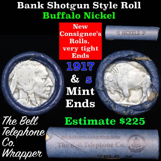 Buffalo Nickel Shotgun Roll in Old Bank Style 'Bell Telephone'  Wrapper 1917 & s Mint Ends Grades