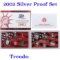 2002 United States Silver Proof Set - 10 pc set, about 1 1/2 ounces of pure silver Grades
