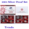 2001 United States Silver Proof Set - 10 pc set, about 1 1/2 ounces of pure silver Grades