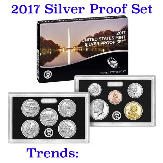 2017 United States Mint Silver Proof Set - 10 pc set, about 1 1/2 ounces of pure silver Grades
