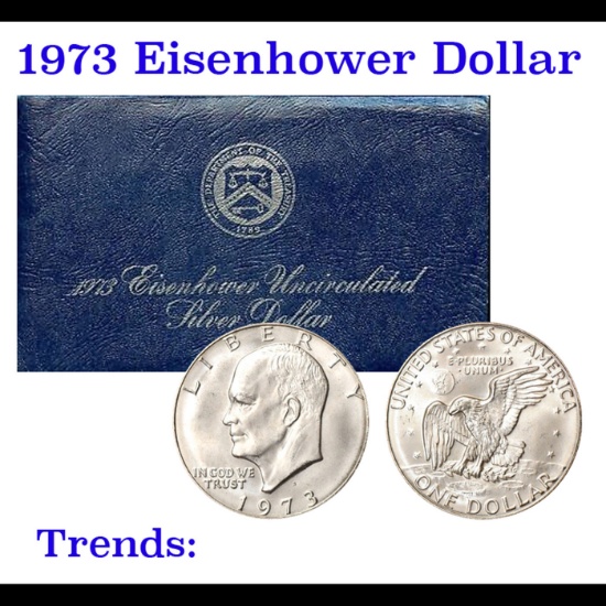1973-s Silver Uncirculated Eisenhower Dollar in Original Packaging  "Blue Ike" Grades