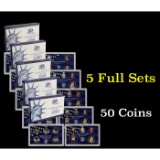 Group of 5 United States Mint Proof Set 1999-2003 49 coins Grades