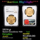 ***Auction Highlight*** NGC 1924-p Saint-Gaudens $20 Gold Graded ms65 By NGC (fc)