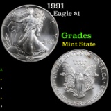 1991 Silver Eagle Dollar $1 Grades Mint State