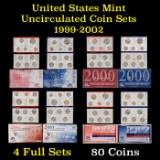 Group of 4 United States Mint Uncirculated Coin Sets In Original Government Packaging 1999-2002 80 c