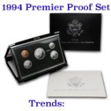 1994 United States Mint Premier Silver Proof Set in Display case 5 coins Grades