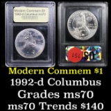 1992-d Columbus Modern Commem Dollar $1 Grades ms70, Perfection