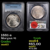 PCGS 1881-s Morgan Dollar $1 Graded ms63 By PCGS