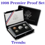 1998 United States Mint Premier Silver Proof Set in Display case 5 coins Grades
