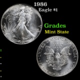 1986 Silver Eagle Dollar $1 Grades Mint State
