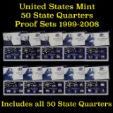Group of 10 United States Mint Proof Quarters 1999-2008  50 coins  Grades