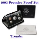 1993 United States Mint Premier Silver Proof Set in Display case 5 coins Grades