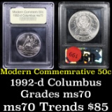 1992-d Columbus Modern Commem Half Dollar 50c Grades ms70, Perfection