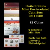 Group of 6 United States Mint Uncirculated Coin Sets In Original Government Packaging 1984-1989 62 c