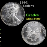 1992 Silver Eagle Dollar $1 Grades Mint State