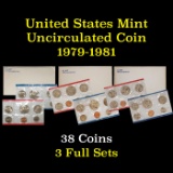 Group of 3 United States Mint Uncirculated Coin Sets In Original Government Packaging 1979-1981 38 c