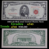 1963 $5 Red seal United States Note Grades XF