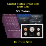 Group of 10 United States Proof Sets 1980-1989 53 coins Grades