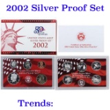 2002 United States Silver Proof Set - 10 pc set, about 1 1/2 ounces of pure silver Grades