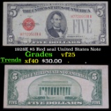 1928E $5 Red Seal United States note grades vf+Each 1928 five dollar red seal bill has serial number