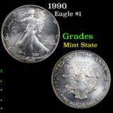 1990 Silver Eagle Dollar $1 Grades Mint State
