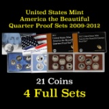 Group of 4 United States America The Beautiful Quarters Proof Sets 2009-2012 21 coins Grades
