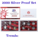 2000 United States Silver Proof Set - 10 pc set, about 1 1/2 ounces of pure silver Grades