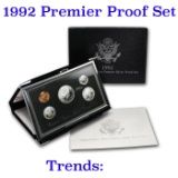 1992 United States Mint Premier Silver Proof Set in Display case 5 coins Grades