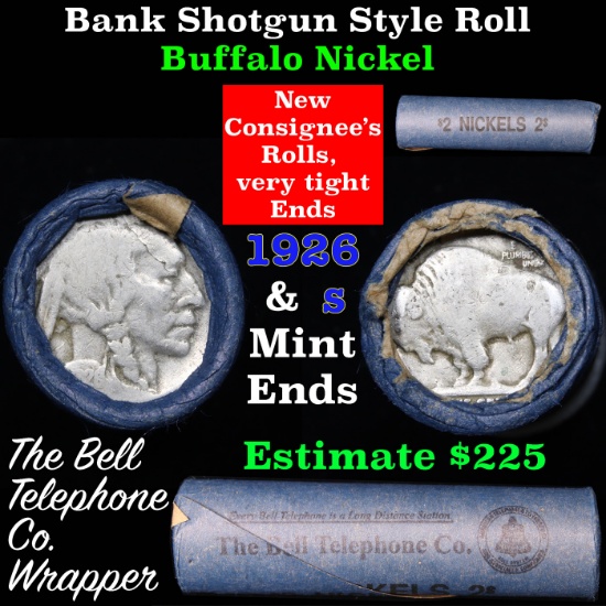 Buffalo Nickel Shotgun Roll in Old Bank Style 'Bell Telephone'  Wrapper 1926 & s Mint Ends Grades