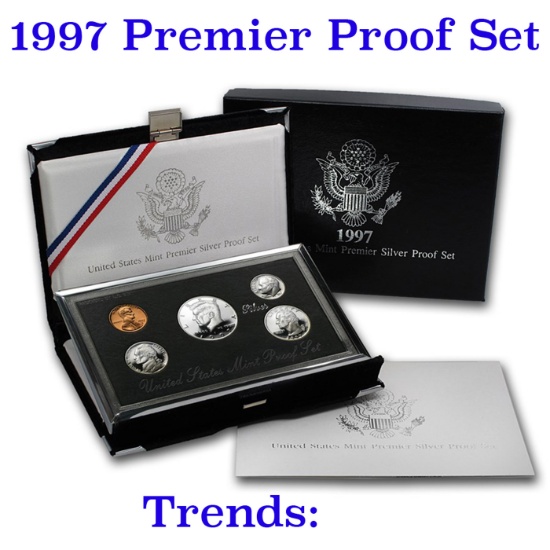 1997 United States Mint Premier Silver Proof Set in Display case 5 coins