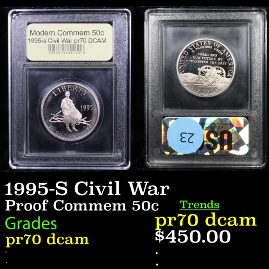 Proof 1995-S Civil War Modern Commem Half Dollar 50c Graded GEM++ Proof Deep Cameo By USCG