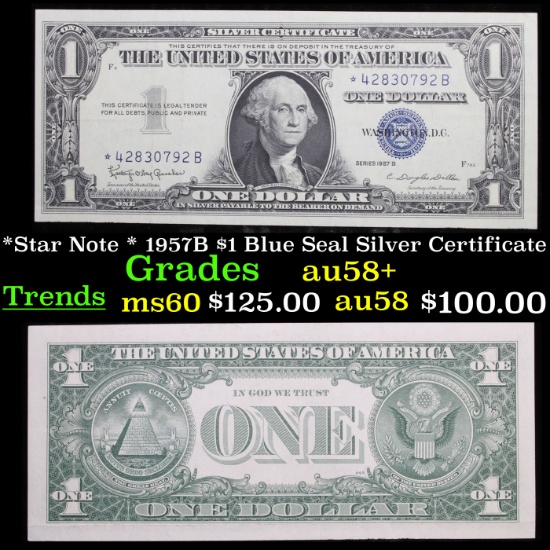 *Star Note * 1957B $1 Blue Seal Silver Certificate Grades Choice AU/BU Slider+