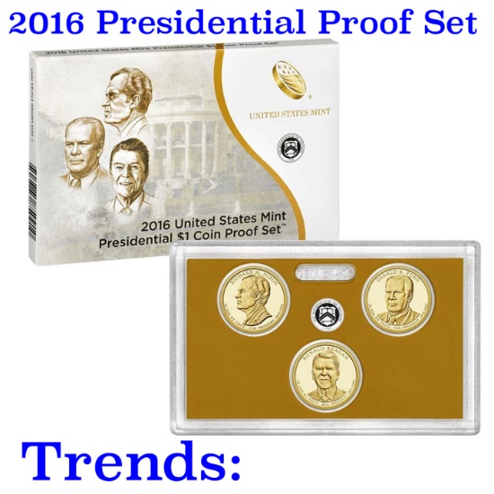 2016 United States Mint Presidential $1 proof sett 3coins