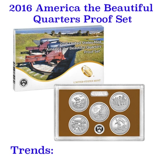2016 United States Mint America The Beautiful Quarters Proof Set 5 coins