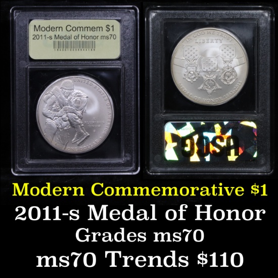 2011-s Medal of Honor Modern Commem Dollar $1 Graded ms70, Perfection By USCG