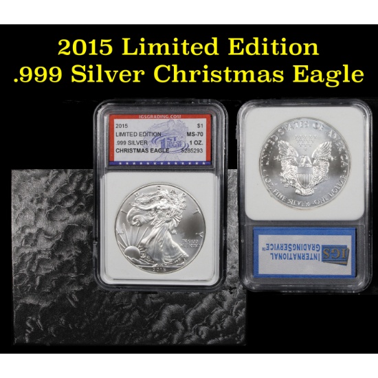 2015 Eagle, Limited Edition Christmas Eagle. 1st Day of Issue Silver Eagle Dollar $1 ms70, Perfectio