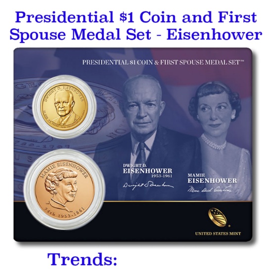 Presidential $1 Coin & First Lady Medal Set Dwight D. Eisenhower 1953-1961, Mamie Eisenhower
