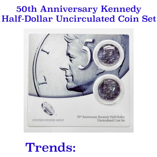 United States Mint 50th Anniversary Kennedy Half Dollar Uncirculated Coin Set 2 Coins