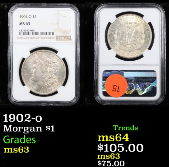 NGC 1902-o Morgan Dollar $1 Graded ms63 BY NGC