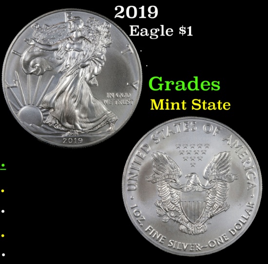 2019 Silver Eagle Dollar $1 Grades Mint State