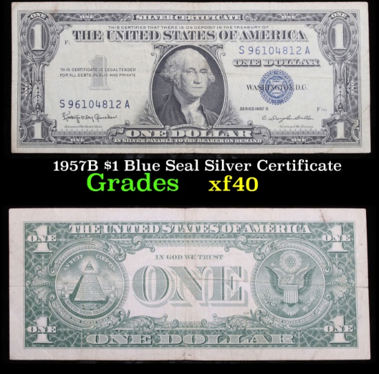 1957B $1 Blue Seal Silver Certificate Grades xf